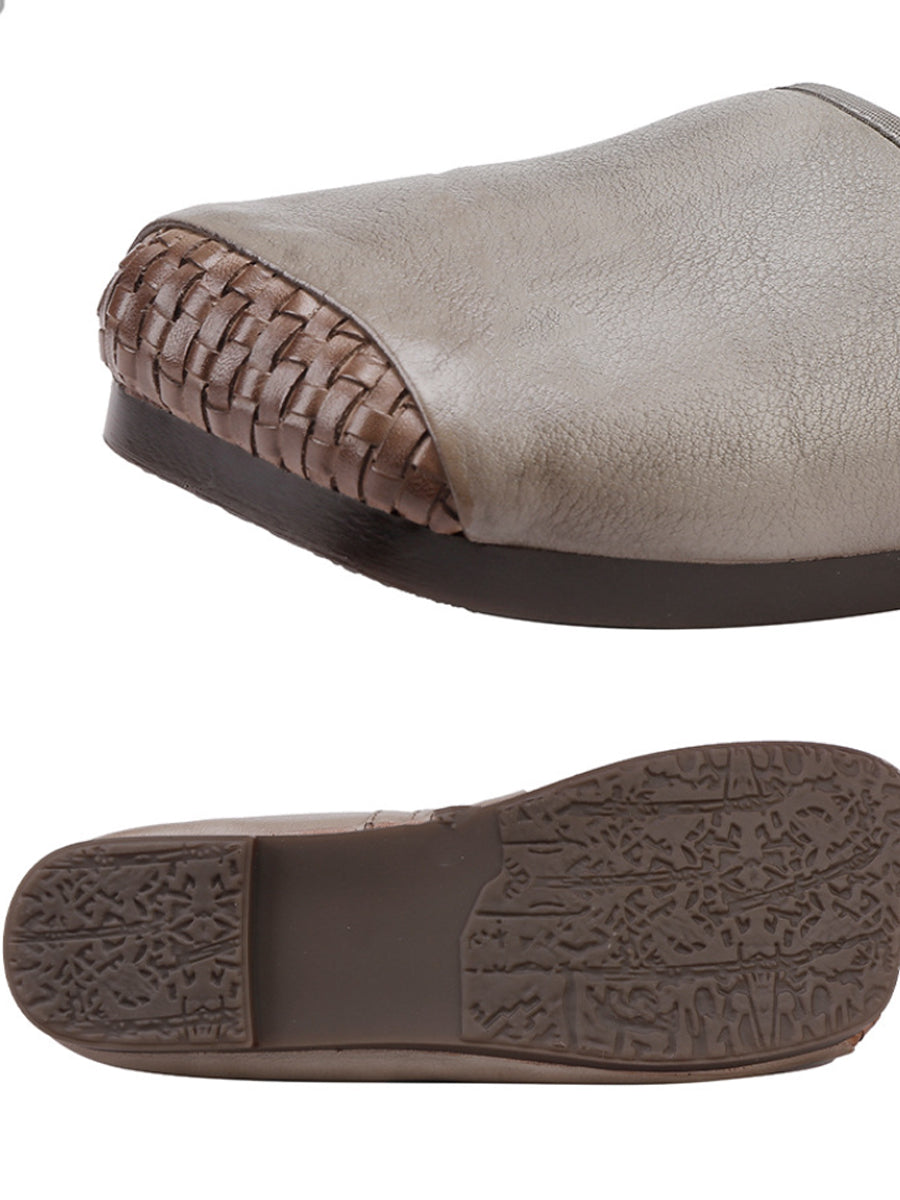 Women Autumn Soft Leather Square Toe Low Heel Shoes