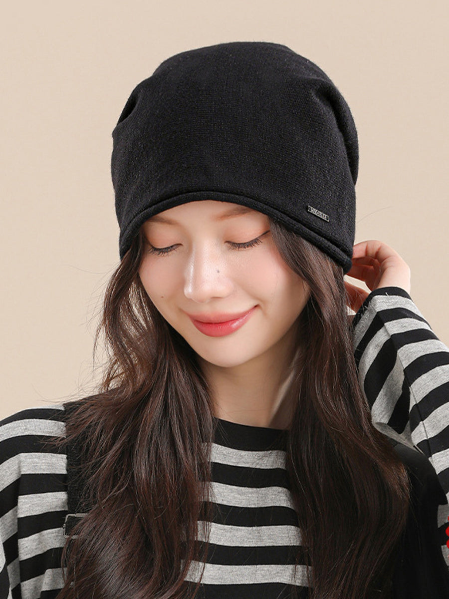 Women Casual Autumn Pure Color Warm Knitted Hat