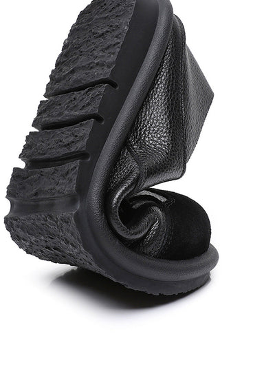 Women Vintage Leather Spliced Strap Flat Shoes