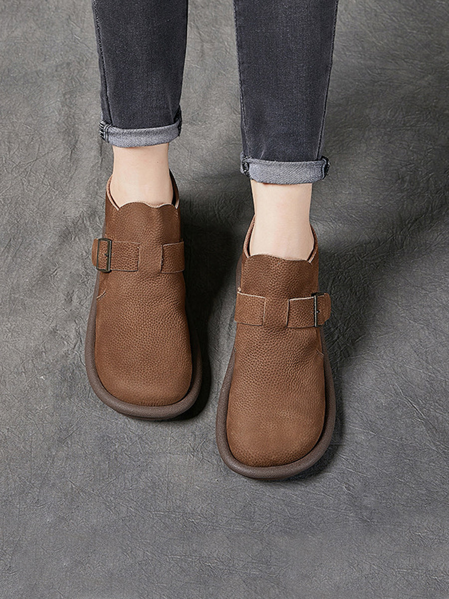 Women Vintage Soft Leather Flat Ankle Boots