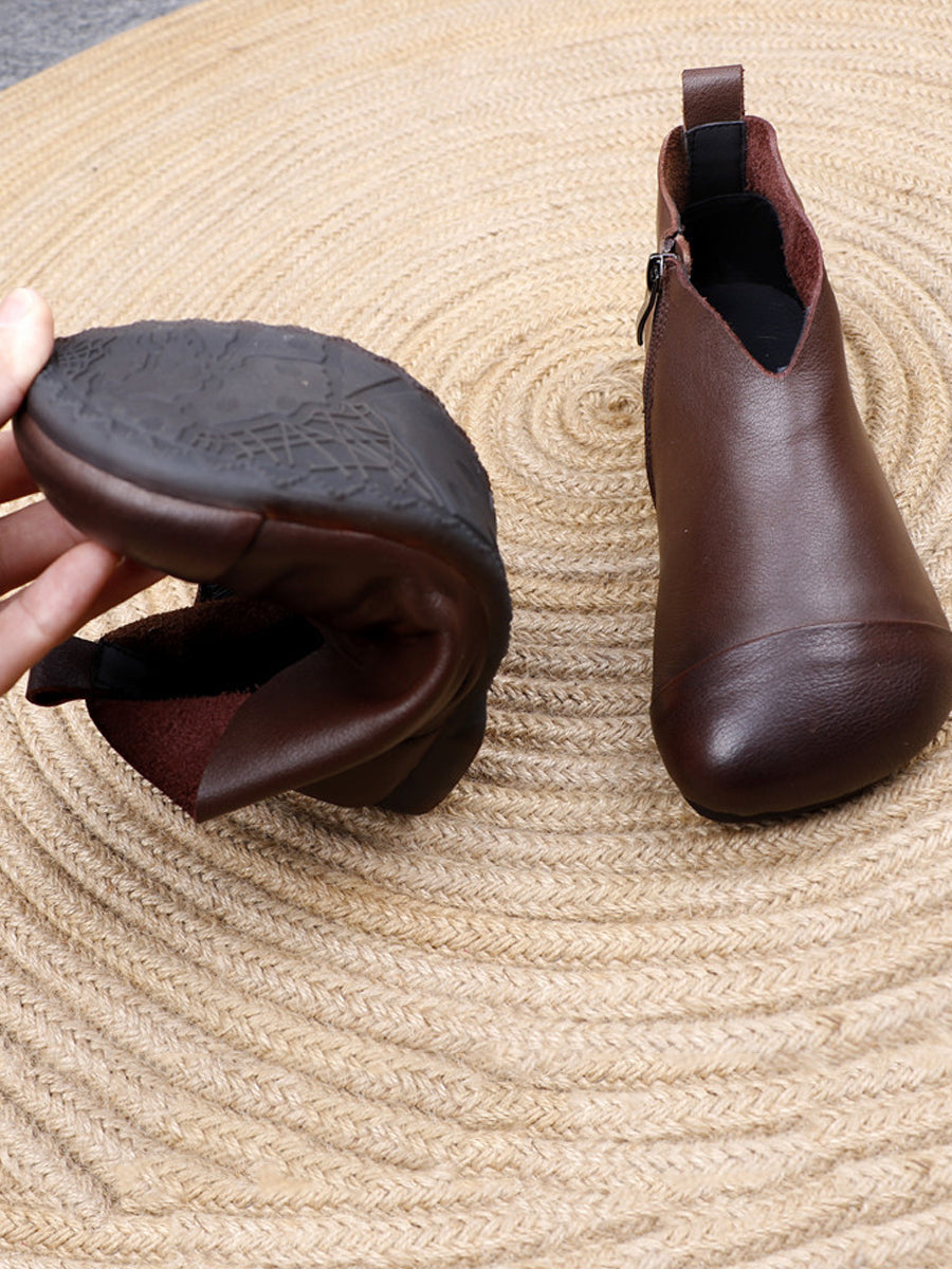 Women Vintage Soft Leather Low Heel Ankle Boots