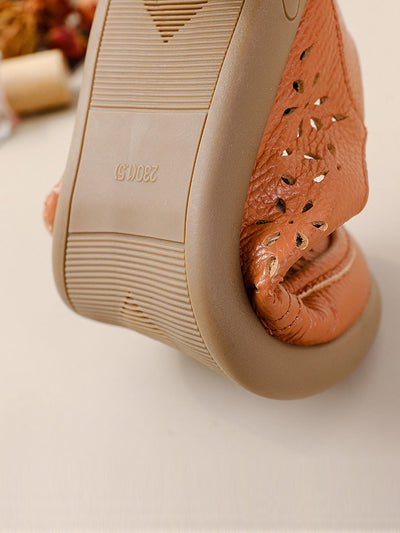 Women Summer Genuine Leather Strap Flat Shoes