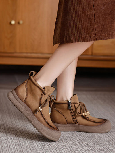 Women Winter Genuine Leather Spliced Ankle Boots