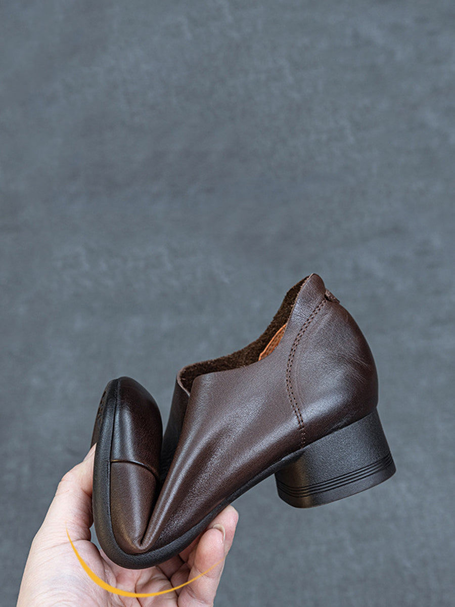 Women Vintage Genuine Leather Mid Heel Shoes