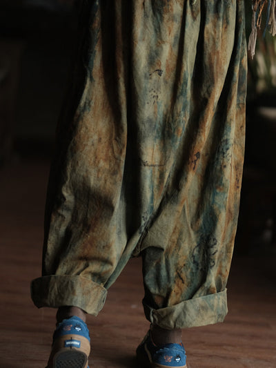 Women Summer Retro Tie-dye Cotton Wide-leg Pants