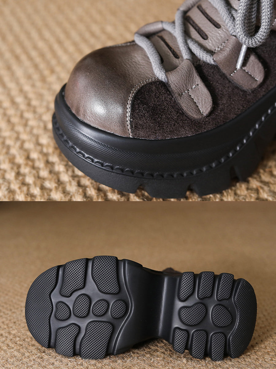 Women Suede Leather Spliced Platform Martin Boots