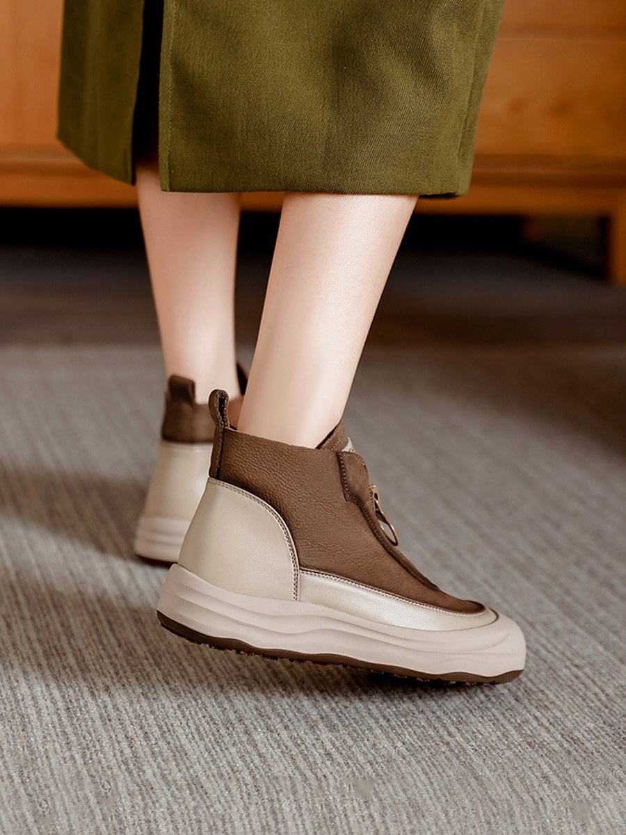 Women Autumn Retro Leather Zipper Ankle Boots
