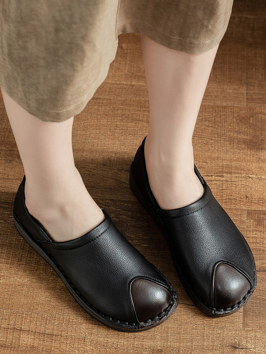 Women Vintage Pure Color Spliced Flat Shoes