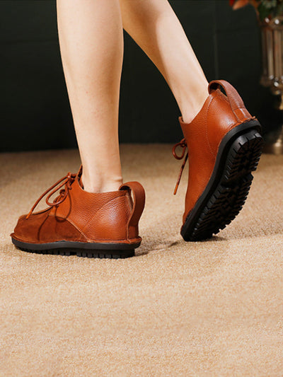 Women Vintage Genuine Leather Strap Flat Shoes