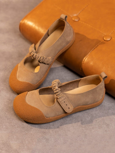 Women Artsy Genuine Leather Spliced Soft Flat Shoes