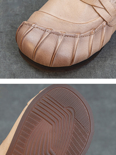 Women Autumn Retro Genuine Leather Low Heel Shoes