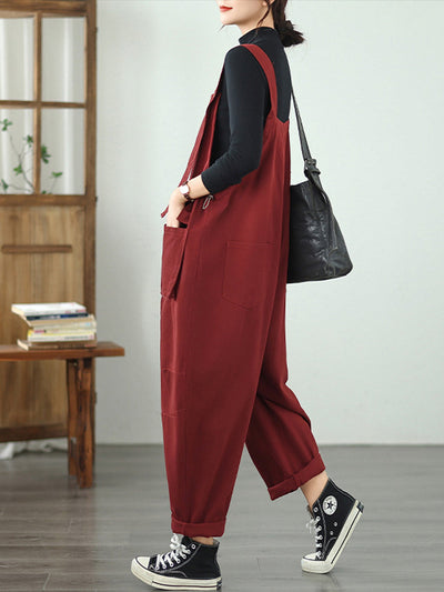 Women Autumn Casual Pure Color Denim Jumpsuits