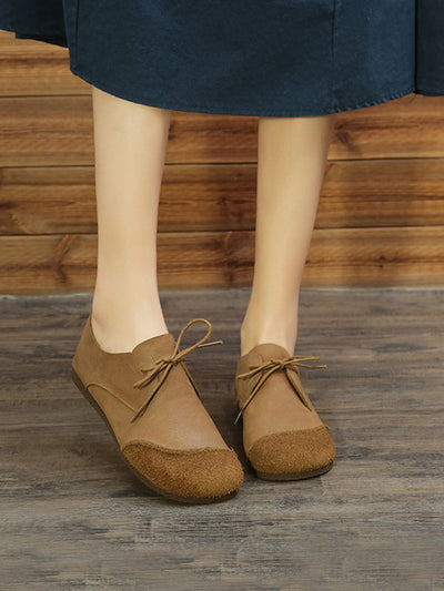 Women Retro Genuine Leather Spliced Flat Shoes