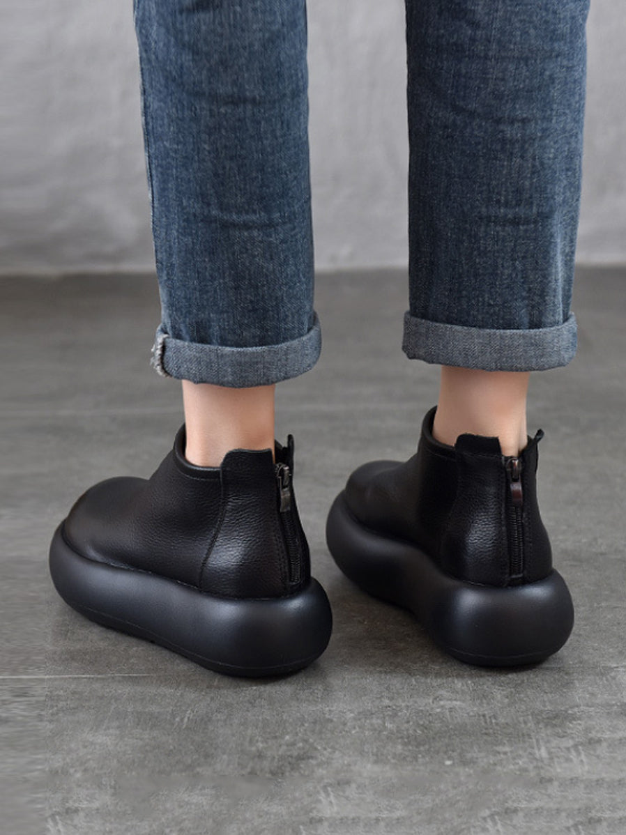 Women Vintage Soft Leather Platform Ankle Boots