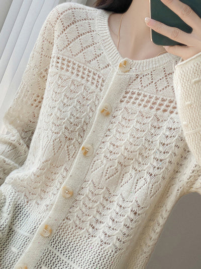 Women Autumn Artsy Pure Color O-Neck Knitted Sweater