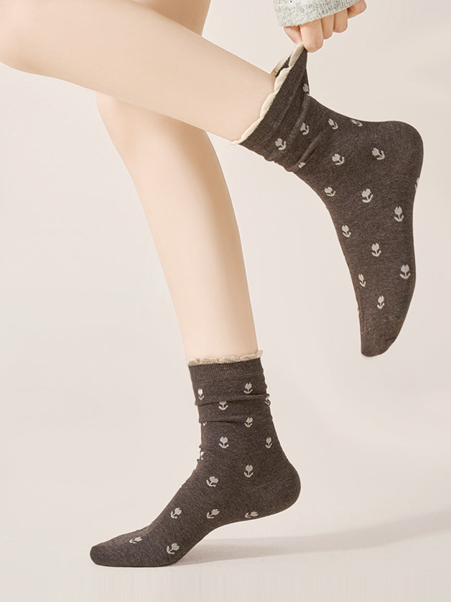 5 Pairs Women Vintage Floral Cotton Socks