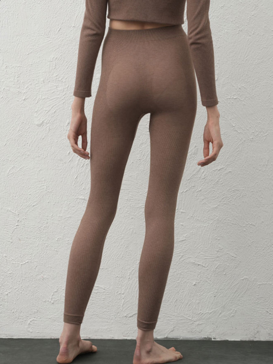 Women Autumn Warm Pure Color High Waist Leggings