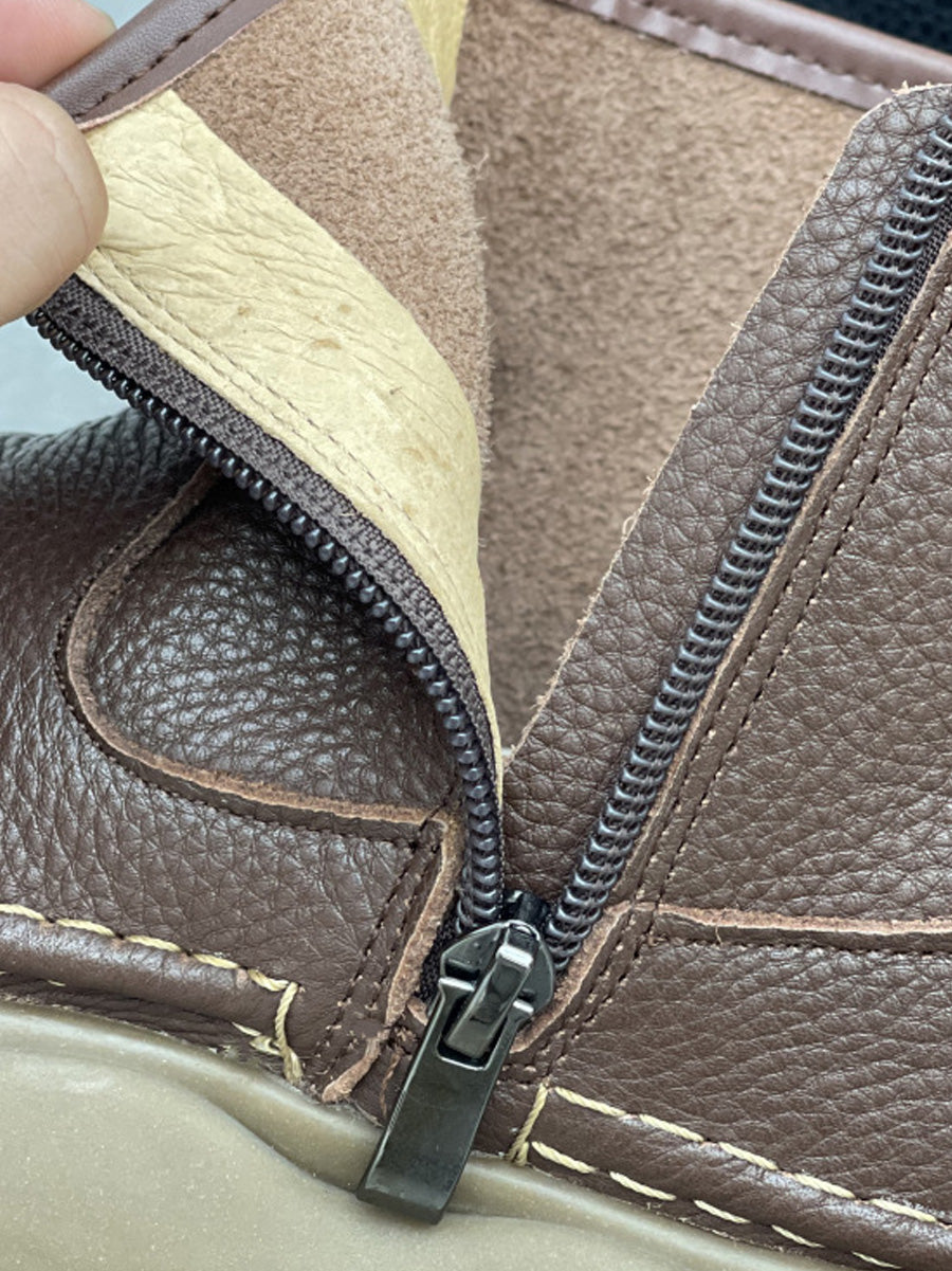 Women Winter Genuine Leather Spliced Flat Ankle Boots