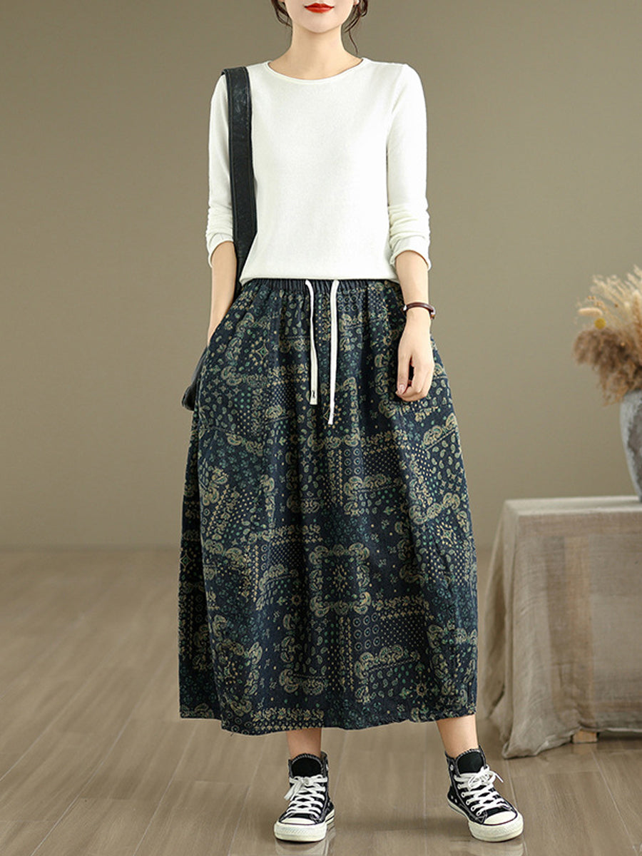 Women Ethnic Print Denim Skirt