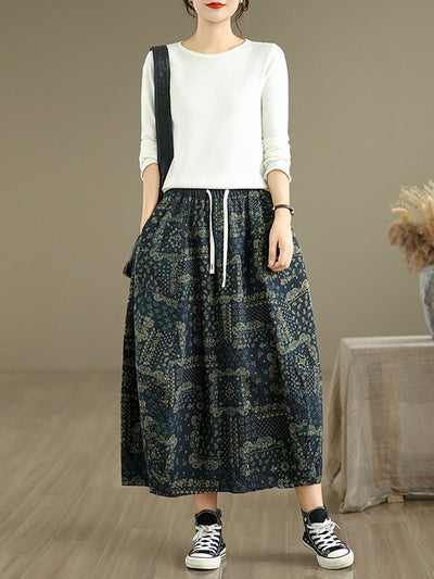 Women Ethnic Print Denim Skirt
