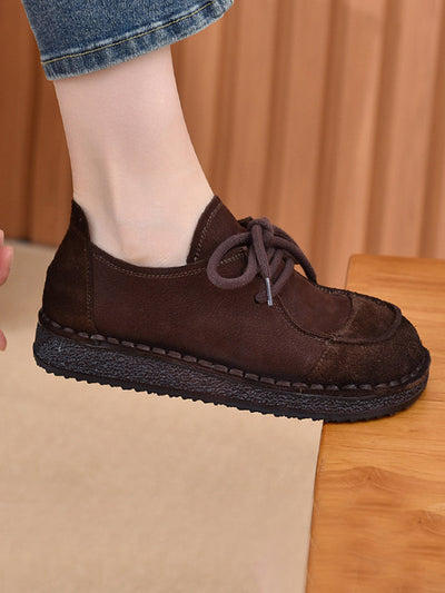 Women Vintage Genuine Leather Strap Flat Shoes