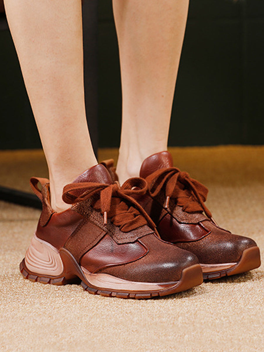 Women Vintage Genuine Leather Platform Sport Shoes