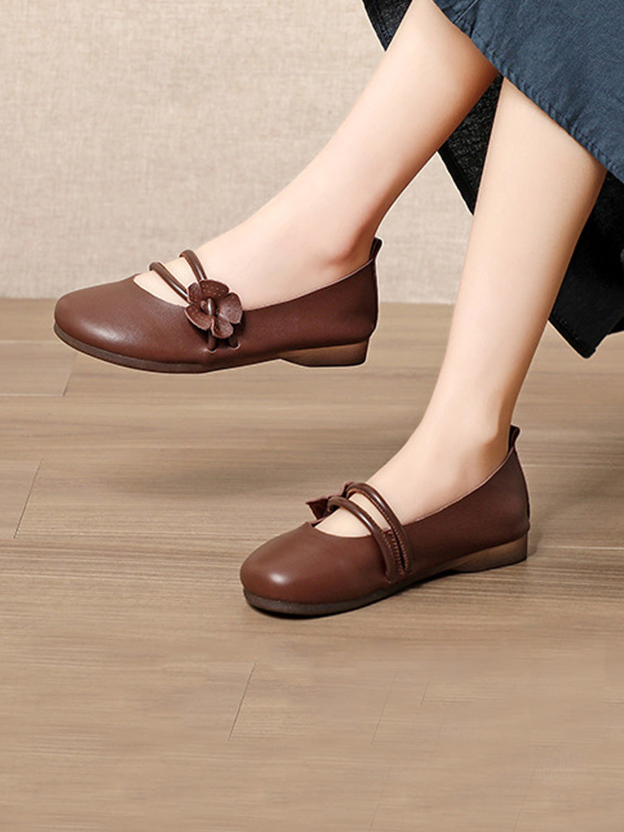 Women Artsy Soft Leather Flower Low Heel Shoes