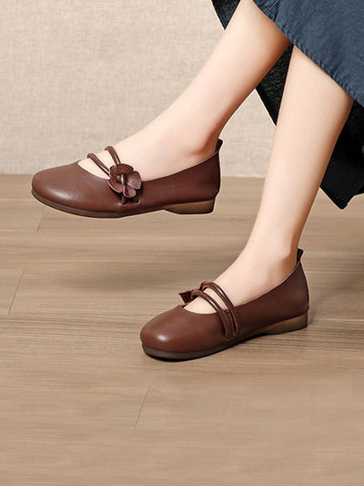 Women Artsy Soft Leather Flower Low Heel Shoes