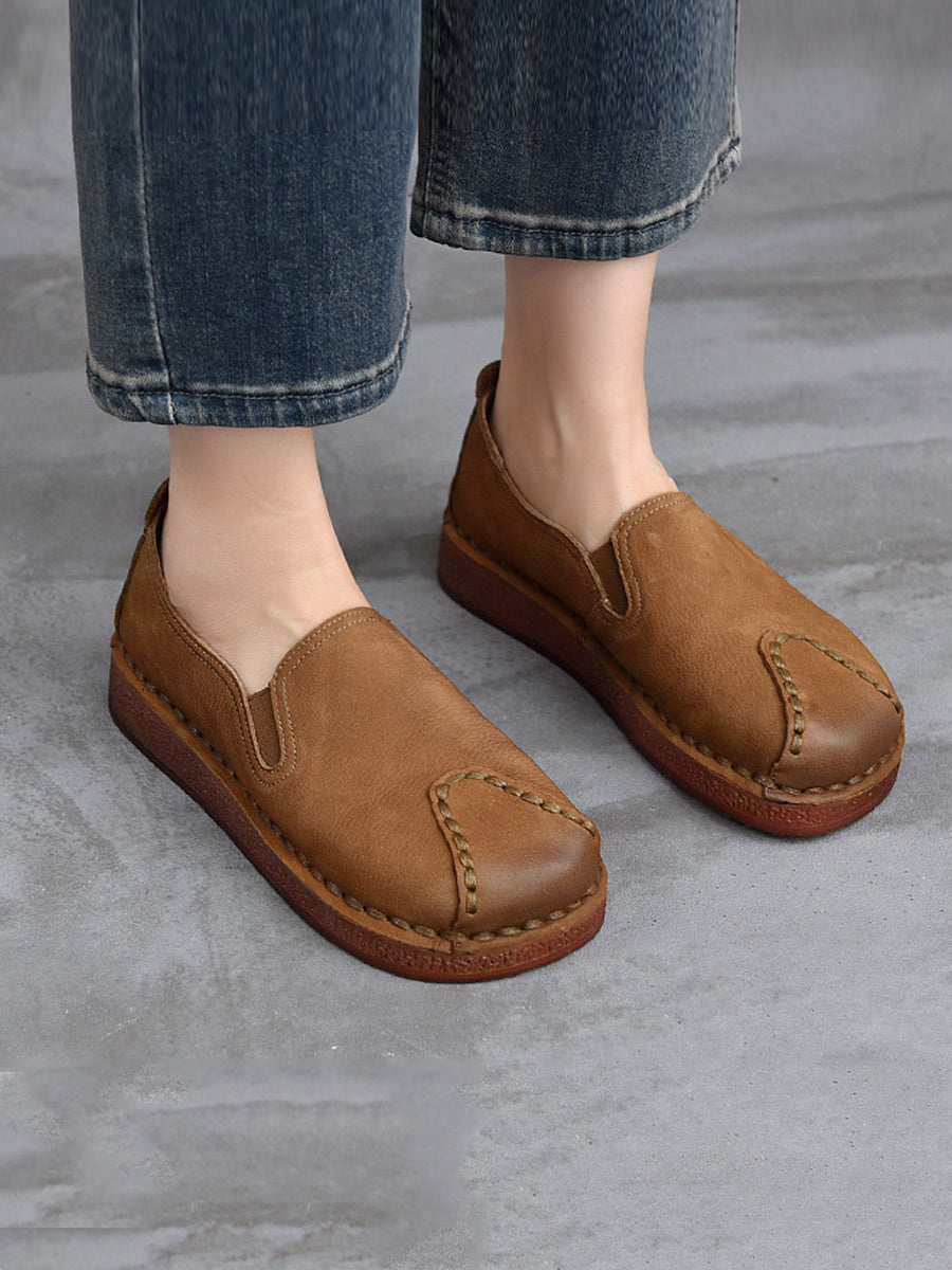 Women Retro Genuine Leather Spliced Flat Shoes