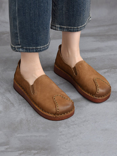Women Retro Genuine Leather Spliced Flat Shoes