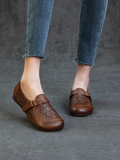 Women Summer Hollow Out Leather Low Heel Shoes