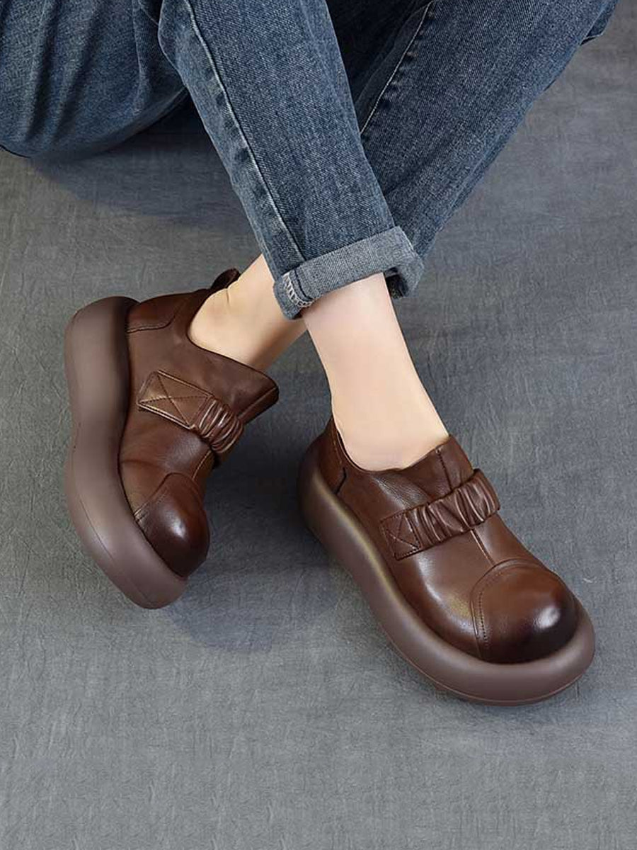 Women Autumn Vintage Genuine Leather Platform Shoes