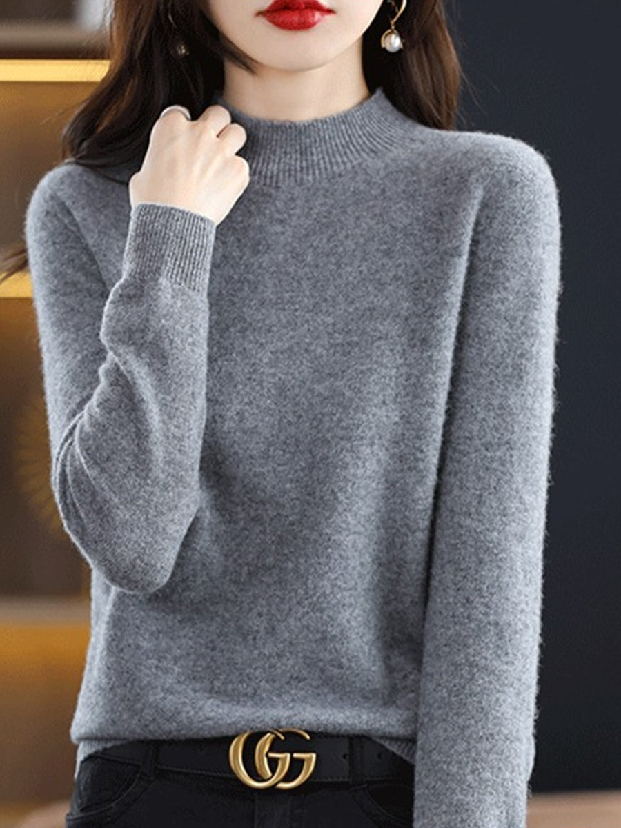Women Autumn Casual Knitted Wool Half-Turtleneck Sweater