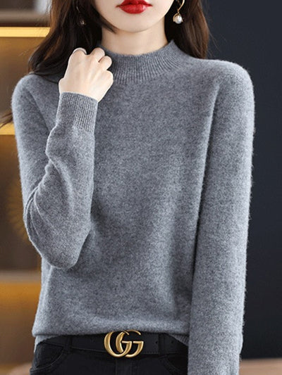 Women Autumn Casual Knitted Wool Half-Turtleneck Sweater