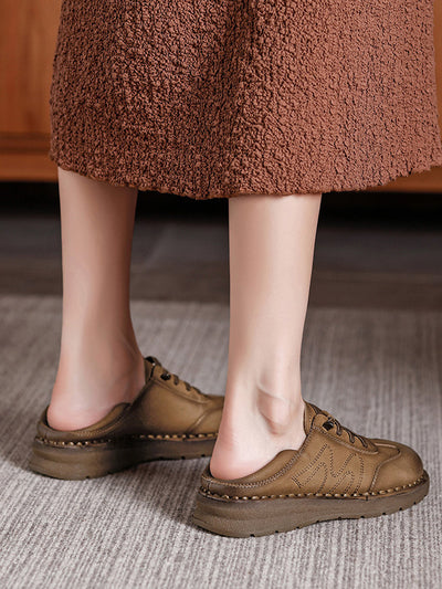 Women Casual Genuine Leather Spliced Flat Shoes