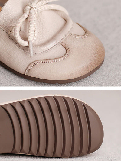 Women Autumn Genuine Leather Spliced Strap Flat Shoes