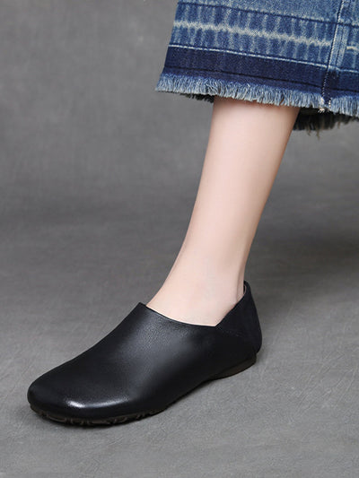 Women Vintage Soft Leather Spliced Flat Shoes