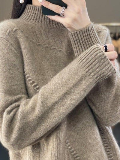 Women Autumn Pure Color Wool Half-Turtleneck Sweater
