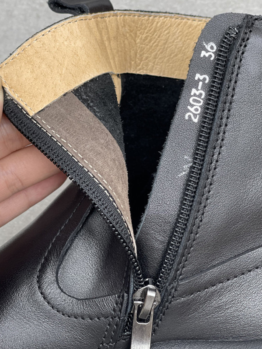 Women Autumn Pure Color Leather Zipper Platfrom Boots