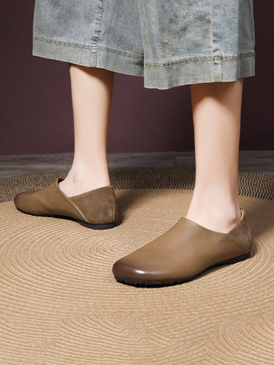 Women Casual Genuine Leather Spliced Flat Shoes