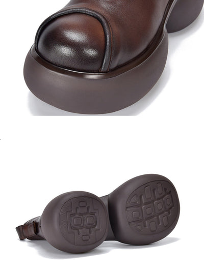 Women Winter Pure Color Leather Platform Ankle Boots