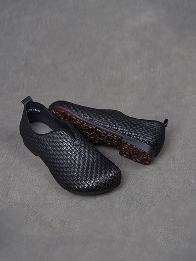 Women Autumn Vintage Genuine Leather Weave Shoes