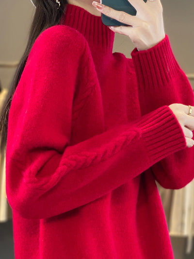 Women Autumn Pure Color Wool Half-Turtleneck Sweater