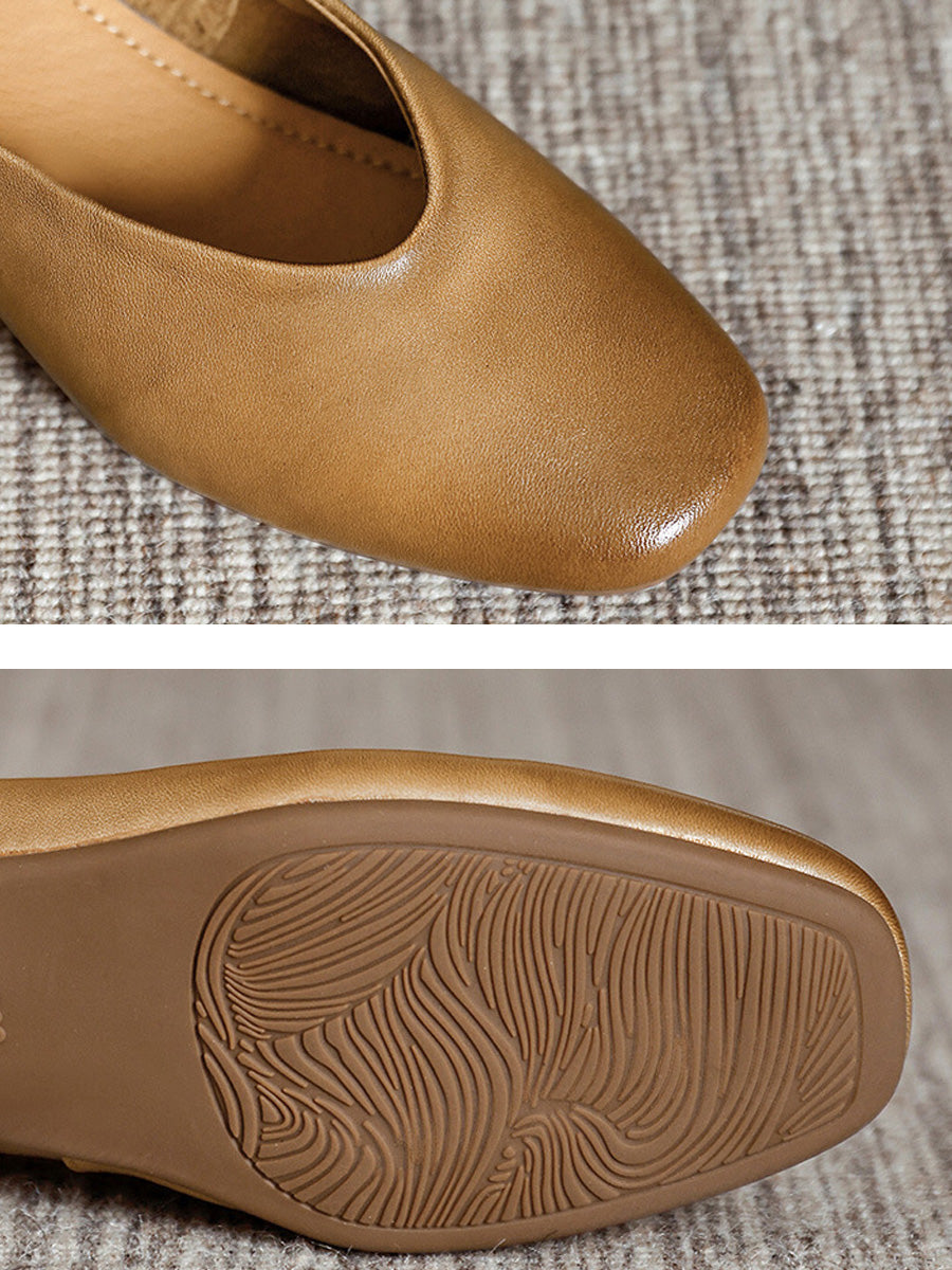 Women Autumn Genuine Leather Mid Heel Shoes