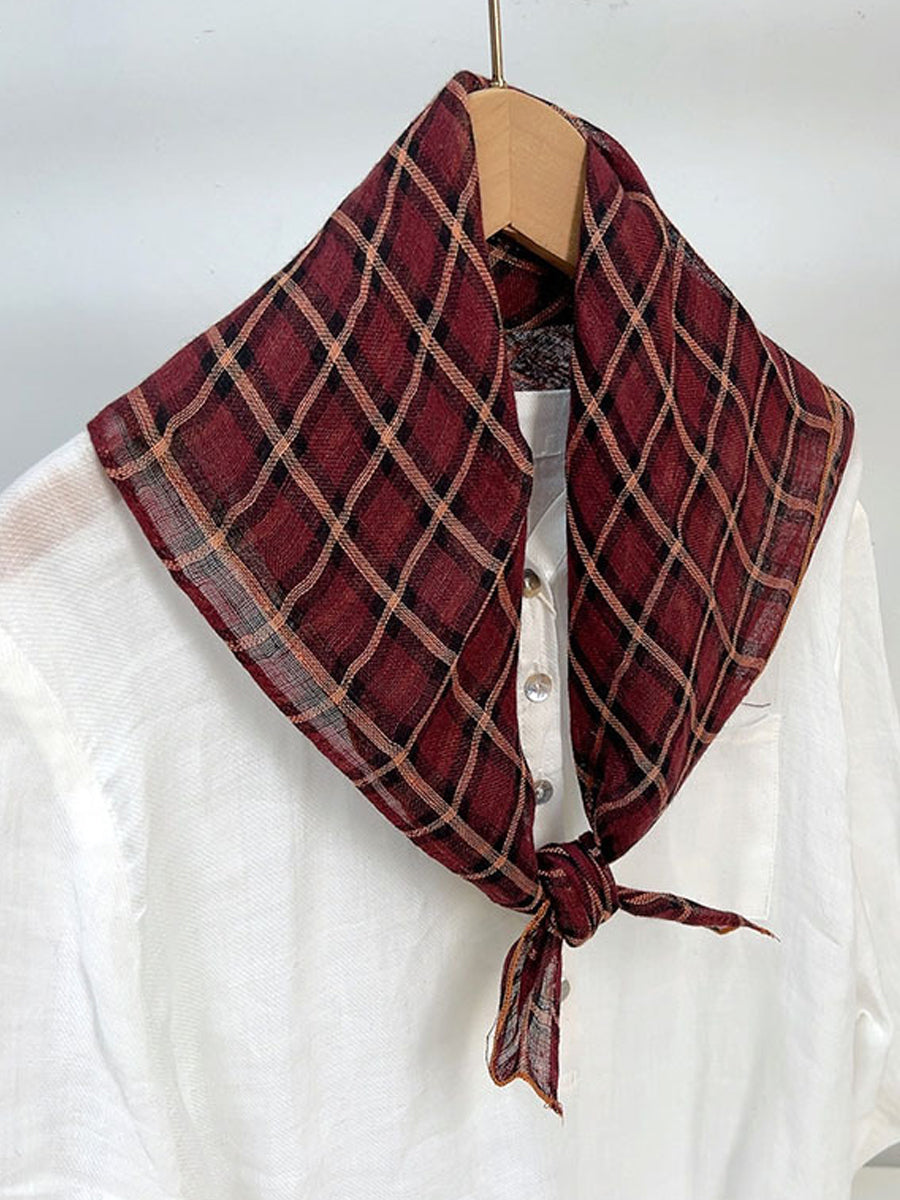 Women Casual Vintage Plaid Stripe Square Scarf
