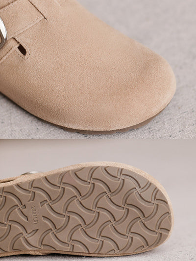 Women Summer Pure Color Leather Suede Flat Shoes