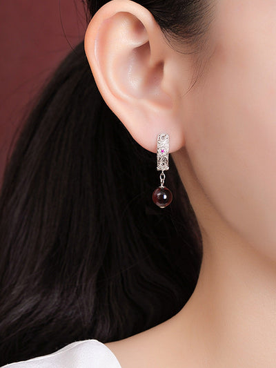 S925Silver Flower Jade Bead Earrings