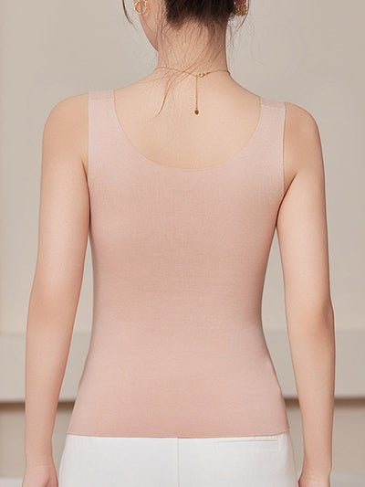 Women Autumn Warm Pure Color V-Neck Lace Base Vest