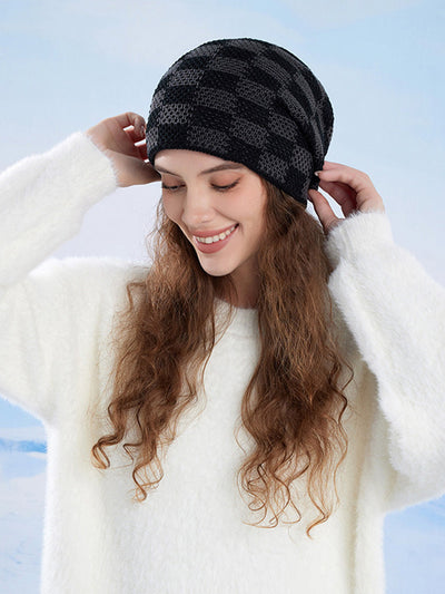 Winter Plaid Knitted Fleece-lined Warm Hat