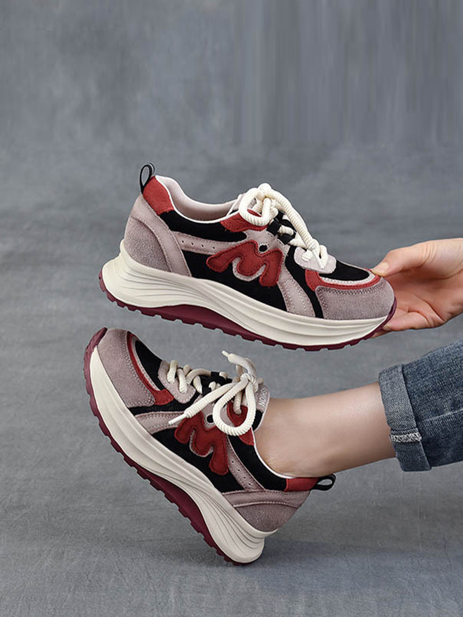 Women Casual Colorblock Leather Platform Shoes